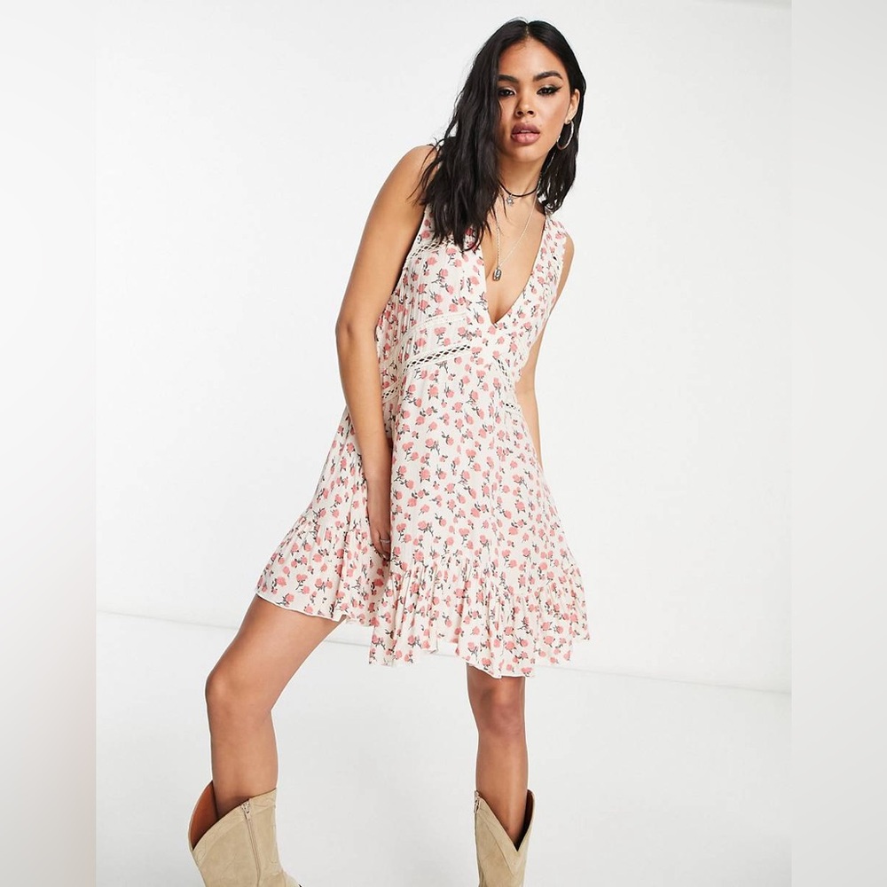 Free People let it happen textured floral print mini dress in pink